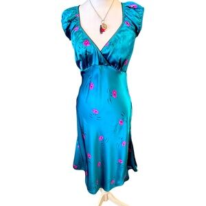 Betsey Johnson Unique Ultra Rare Marylin Wink Silk Dress Small Flaw Size 10